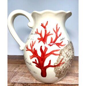 RARE Stamp Sealife Ceramic Pitcher By Maxcera With Red Coral & Starfish Design
